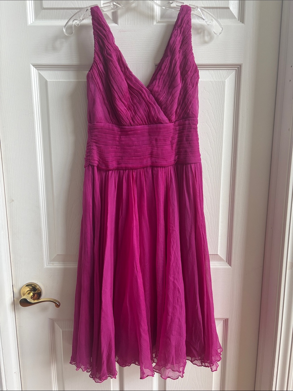 Sleeveless V-Neck Midi Dress in Fuchsia